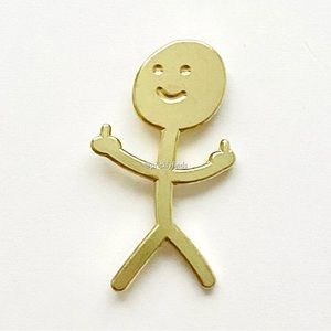8/$40 Gold Stick Figure Flipping The Bird Enamel Pin